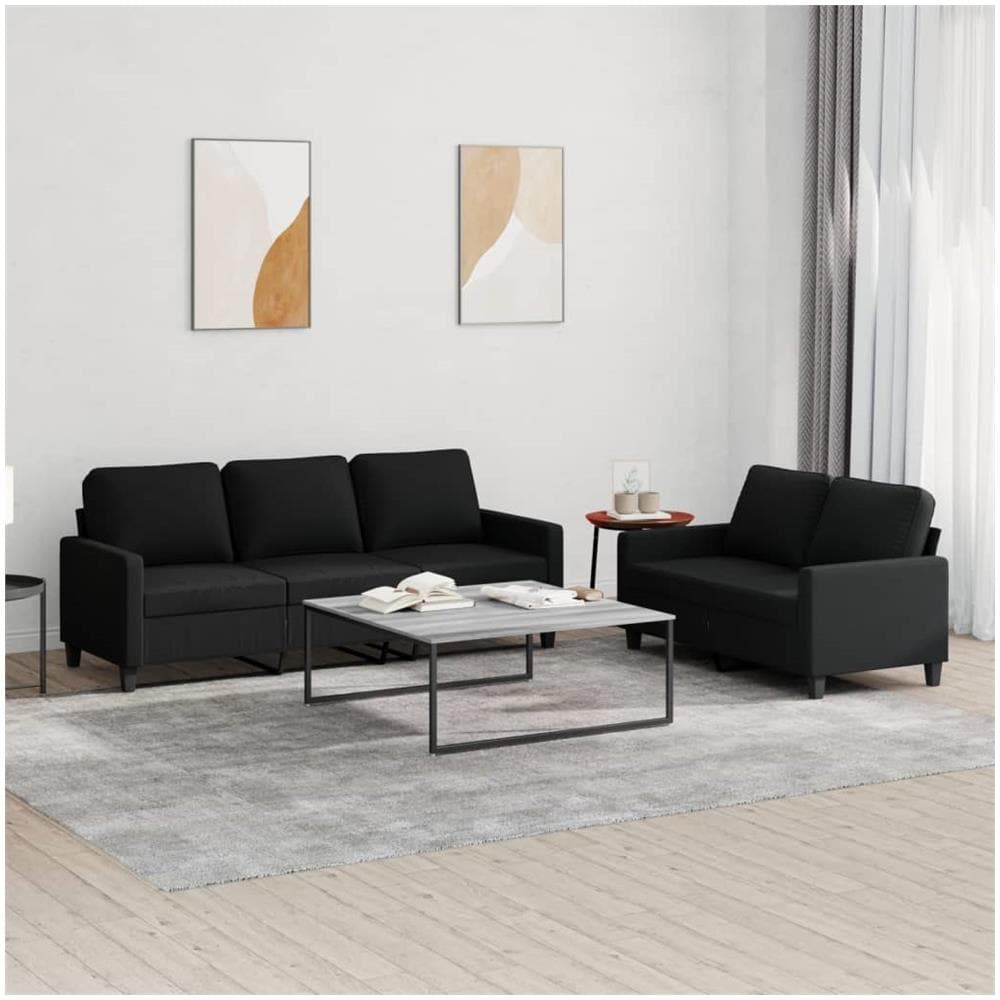 Set Di Divani 2 Pz Con Cuscini Nero In Tessuto - Foto 1