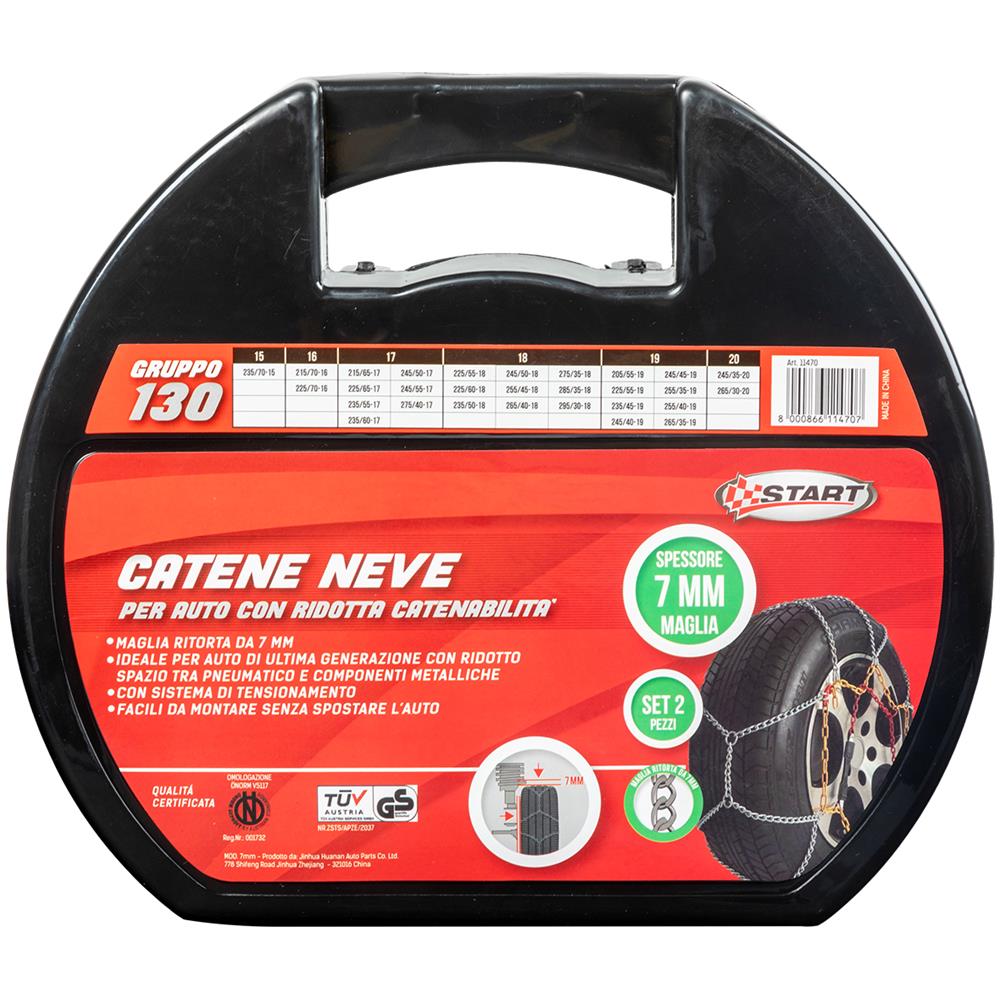 Set Di 2 Pezzi Catene Da Neve - 7 Millimetri - Gruppo 130 - Massima Aderenza E Sicurezza Con Sistema Di Tensionamento - Foto 1