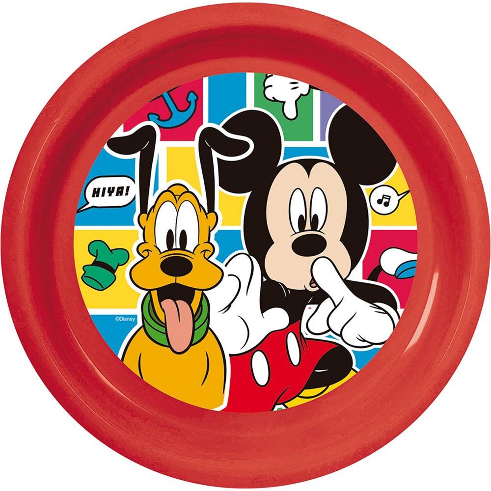 Disney Piatto Piano Rosso Per Bambini In Plastica Mickey Mouse Resistente Agli Urti Accidentali E Riutilizzabile - Foto 1
