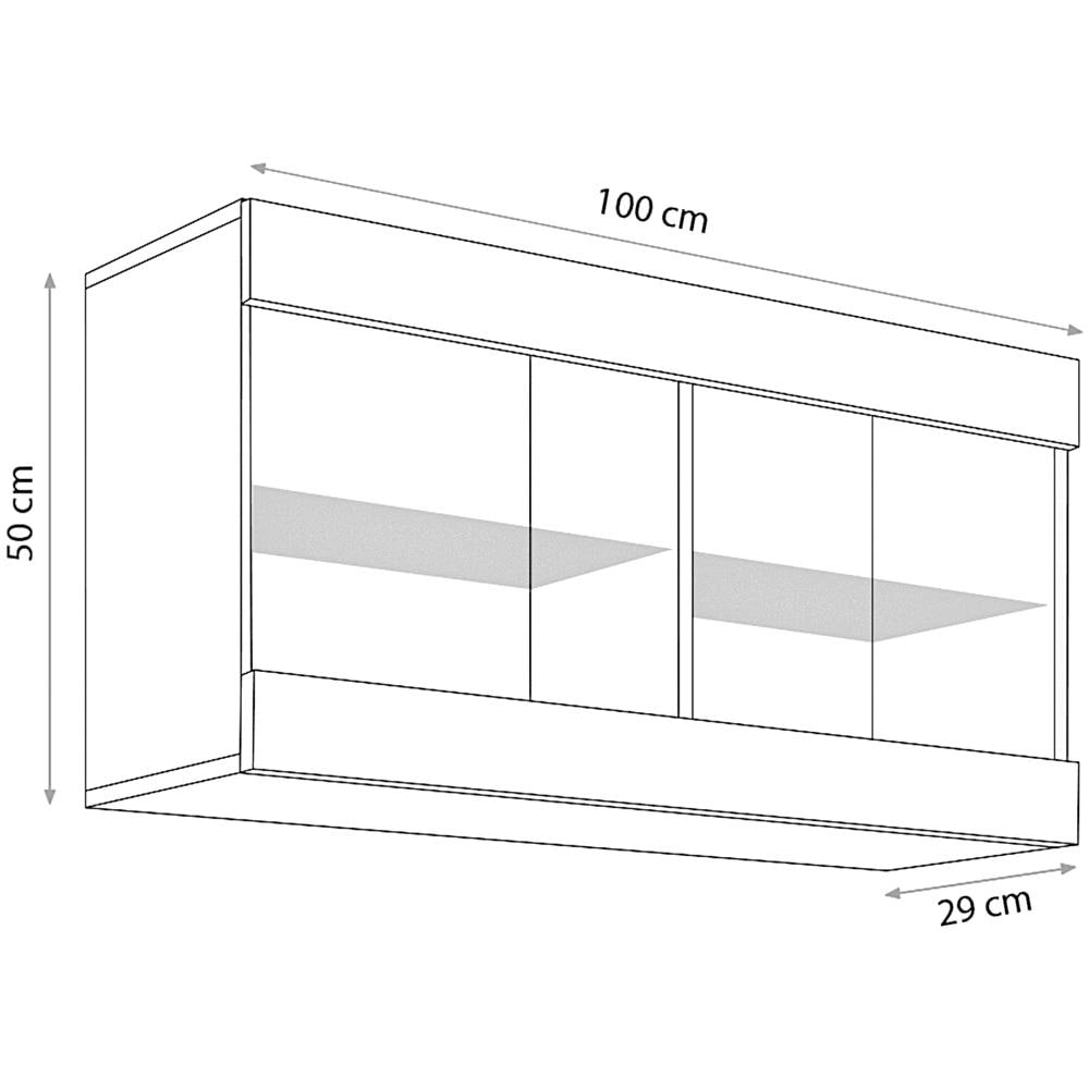 Komodee Tivoli Horizontal 100 Vetrina Sospesa, Nero/rovere Wotan, Senza Led, Larghezza 100 Cm X Altezza 50 Cm X Profondità 29 Cm, Per Soggiorno, Sala Da Pranzo - Foto 2