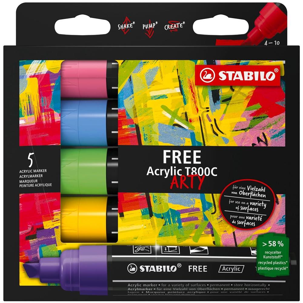 FREE Acrylic - Marker acrilico - T800C Punta a scalpello 4-10mm - Seaside Edition - Astuccio da 5 - Colori assortiti - Foto 1