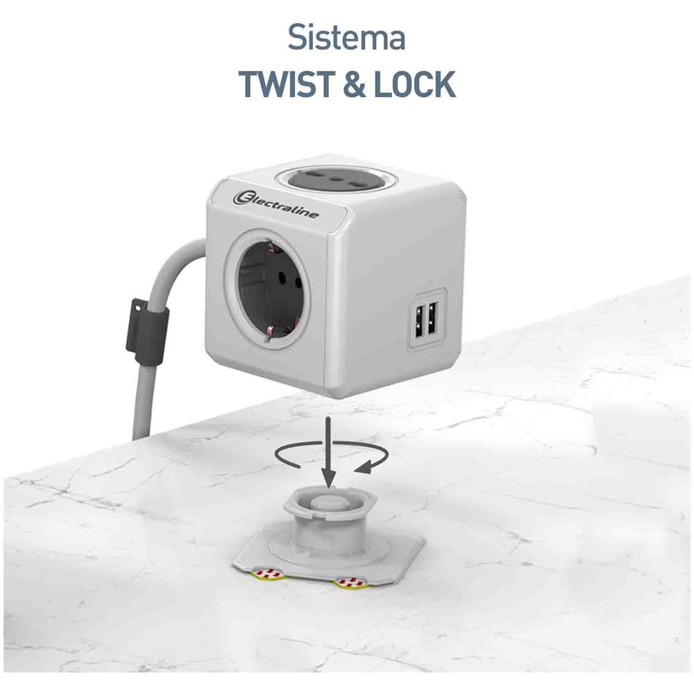 62045 Multipresa Cubo Powercube 4 Posti Con 2 Usb 2.1a, 2 Schuko + Spina Italiana, 2 Bivalenti 10/16 Italiane, Colore Bianco, Cavo 1.5m - Foto 2