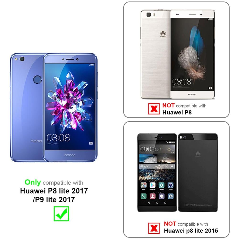 Custodia Compatibile Con Huawei P8 Lite 2017 In Nero Carbone - Coperchio Protettiva Con Chiusura Magnetica, Funzione Stand E Tasca Per Le Carte - Foto 2