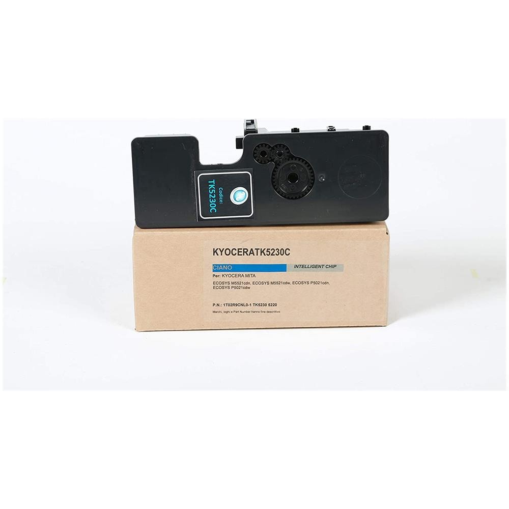 TONER COMPATIBILE - Kyocera Tk-5230c Ciano 1t02r9cnl0-1 Per Ecosys M5521cdn, Ecosys M5521cdw, Ecosys P5021cdn, Ecosys P5021cdw Fornito Di Intelligent Chip Capacità 2200 Copie Made In Italy - Foto 1