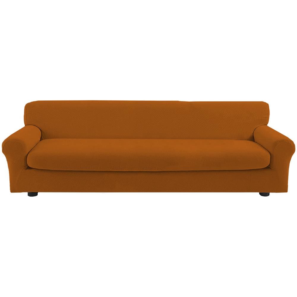 Copridivano Bielastico Antimacchia Con Copricuscini Separati - Copridivano 3 Posti (estensibile Da 150 A 210 Cm) + 1 Cuscino 3 Posti Mattone - Foto 1