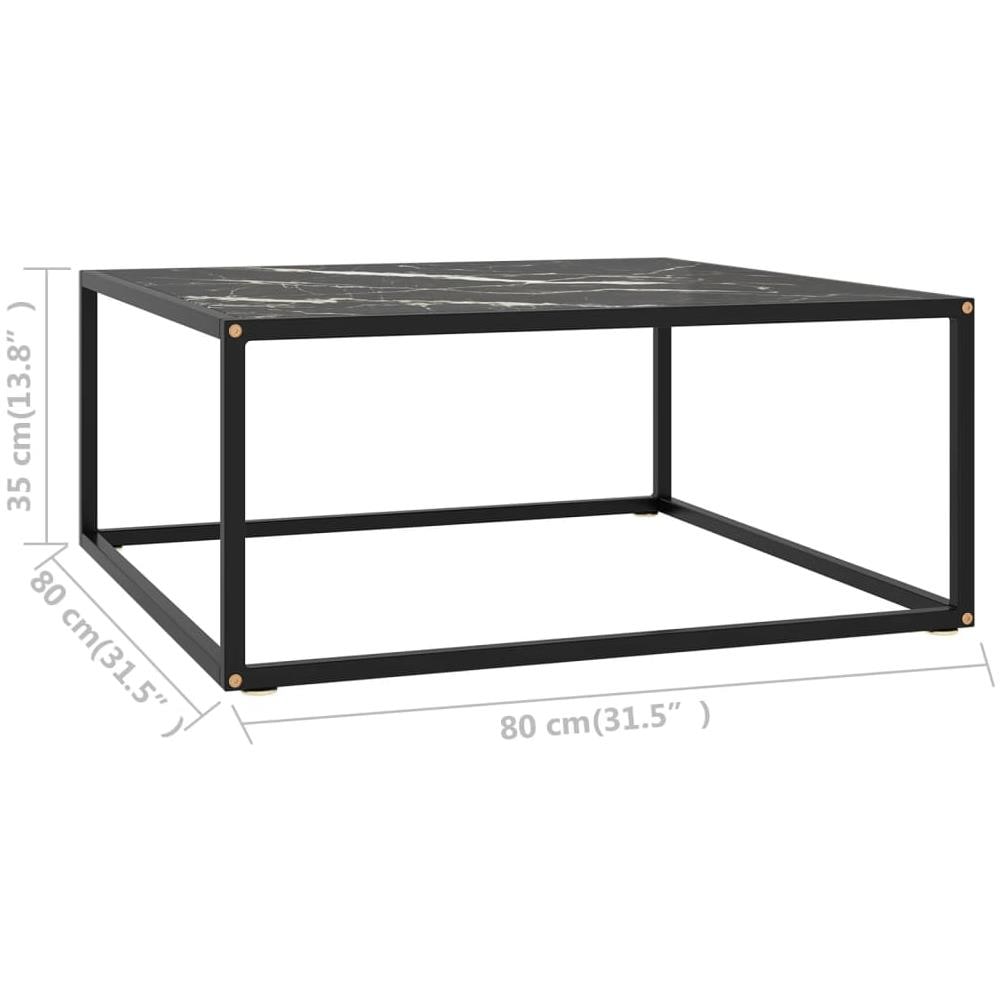 Tavolino Da T Nero Con Vetro Marmo Nero 80x80x35 Cm - Foto 5