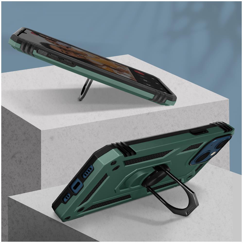 Cover Iphone 13 Mini Anti-urto Ibrida Anello Funzione Supporto Verde Scuro - Foto 2