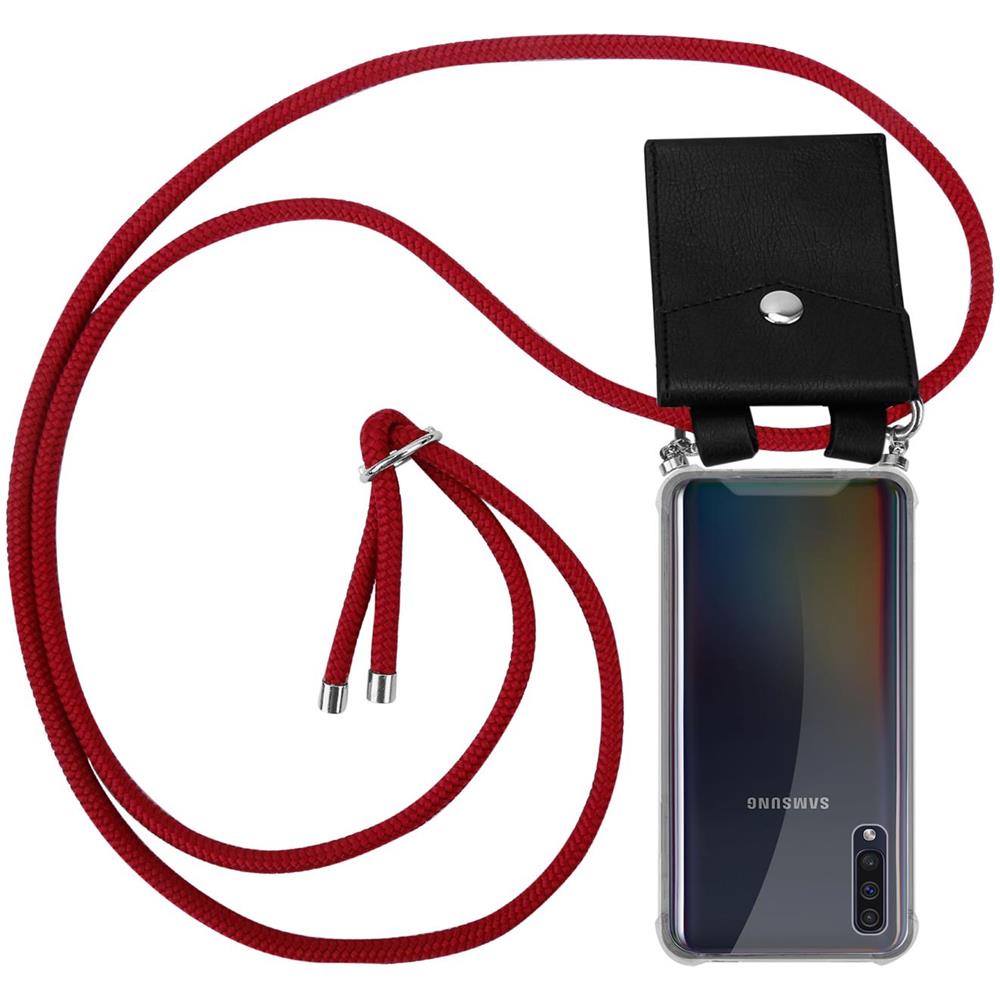 Catena Di Telefoni Cellulari Compatibile Con Samsung Galaxy A30s In Rosso Rubino - Coperchio Protettivo In Silicone Con Anelli D'argento, Cinturino In Corda E Custodia Staccabile - Foto 1