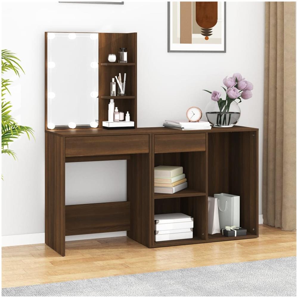 Toeletta Con Led E Armadietto Rovere Marrone Legno Multistrato - Foto 1