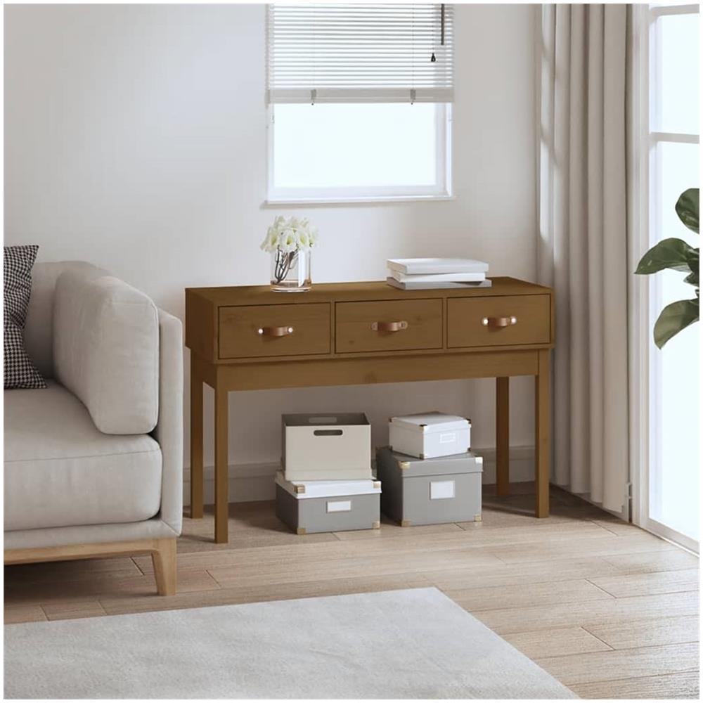 Tavolo Consolle Miele 114x40x75 Cm In Legno Massello Di Pino - Foto 1