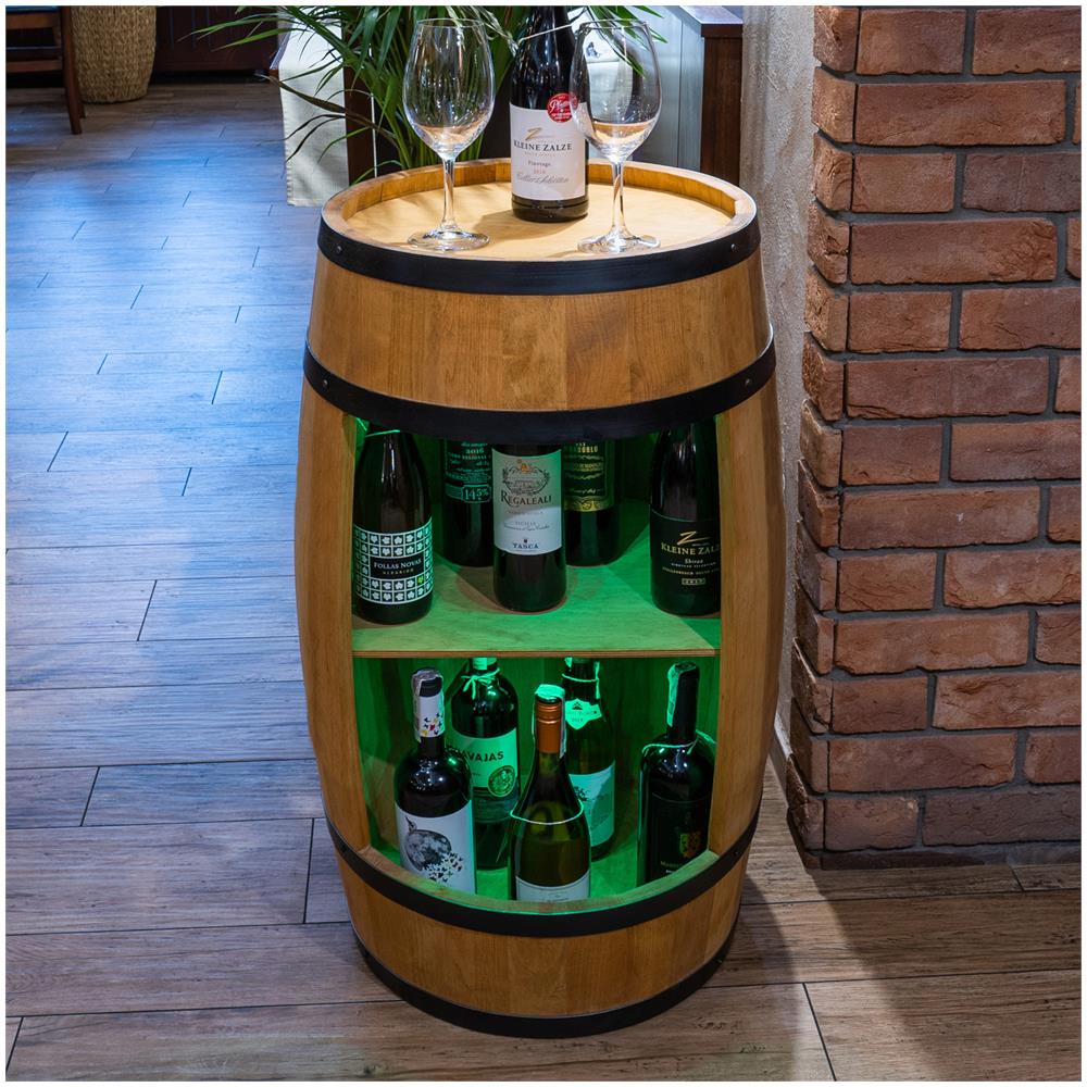 Botte In Legno Con Luci A Led Rgb, Armadietto Per Vino In Stile Retr? , Portabottiglie In Legno, Da 80 Cm Di Altezza, Elegante Decorazione Per Il Soggiorno, Tavolo E Portabottiglie (rovere)  - Foto 2