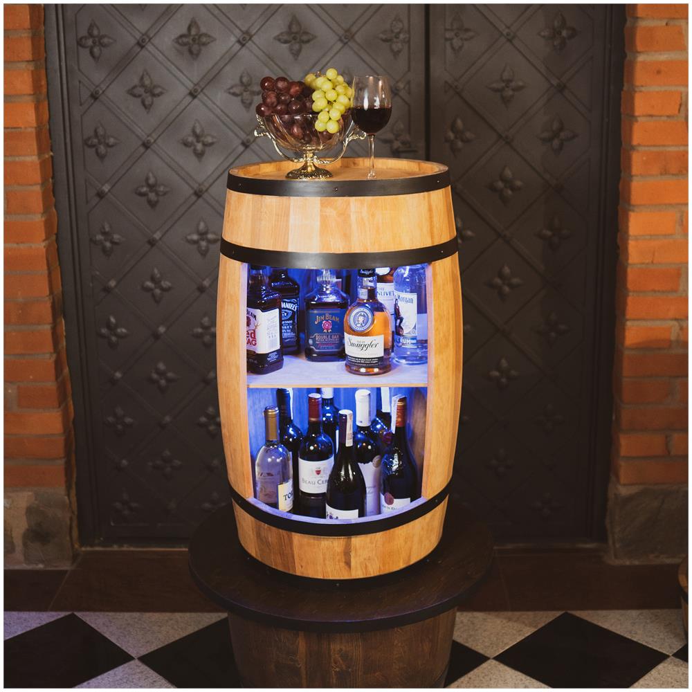 Botte In Legno Con Luci A Led Rgb, Armadietto Per Vino In Stile Retr? , Portabottiglie In Legno, Da 80 Cm Di Altezza, Elegante Decorazione Per Il Soggiorno, Tavolo E Portabottiglie (rovere)  - Foto 1