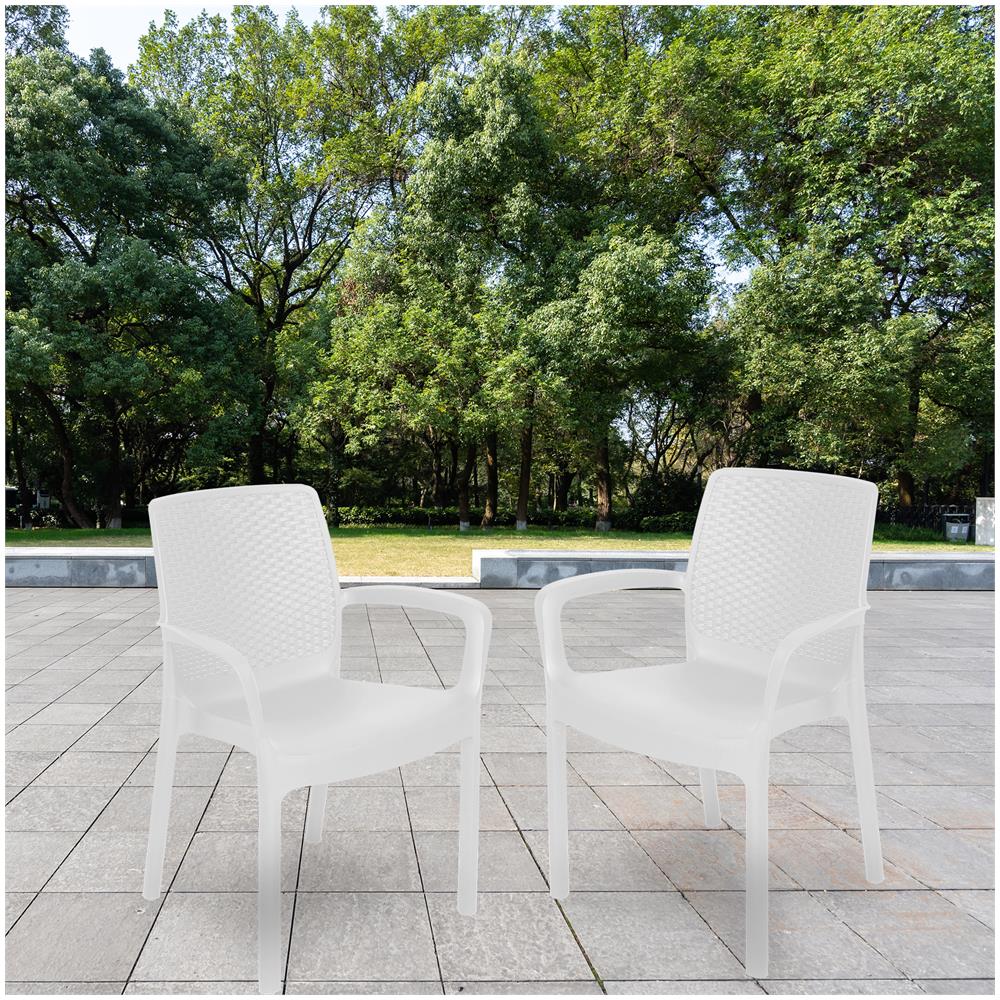 Sedia Da Esterno Torino, Seduta Da Giardino, Sedia Per Tavolo Da Pranzo, Poltrona Outdoor Effetto Rattan, 100 % Made In Italy, 54x60h82 Cm, Bianco - Foto 1