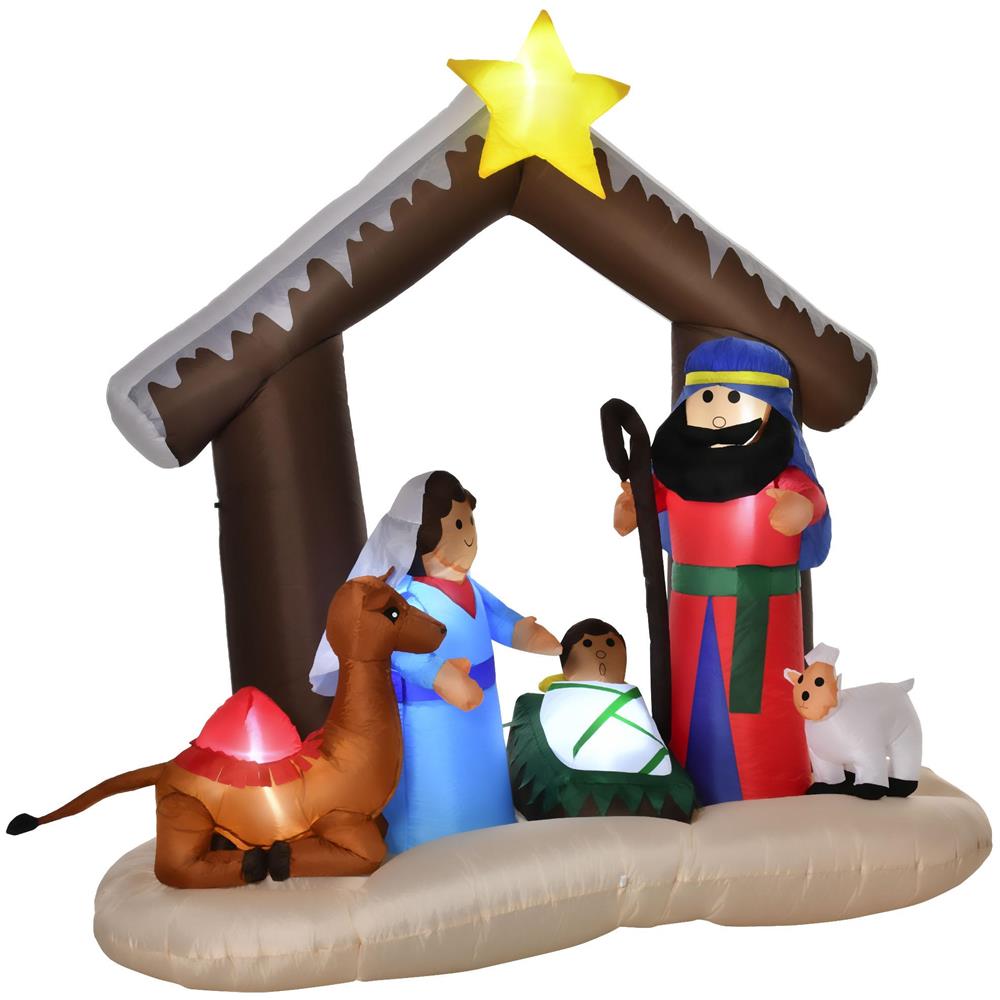 Presepe di Natale Gonfiabile 183cm con 5 Luci LED e Gonfiatore Integrati, Decorazione Natalizia da Esterno - Foto 1