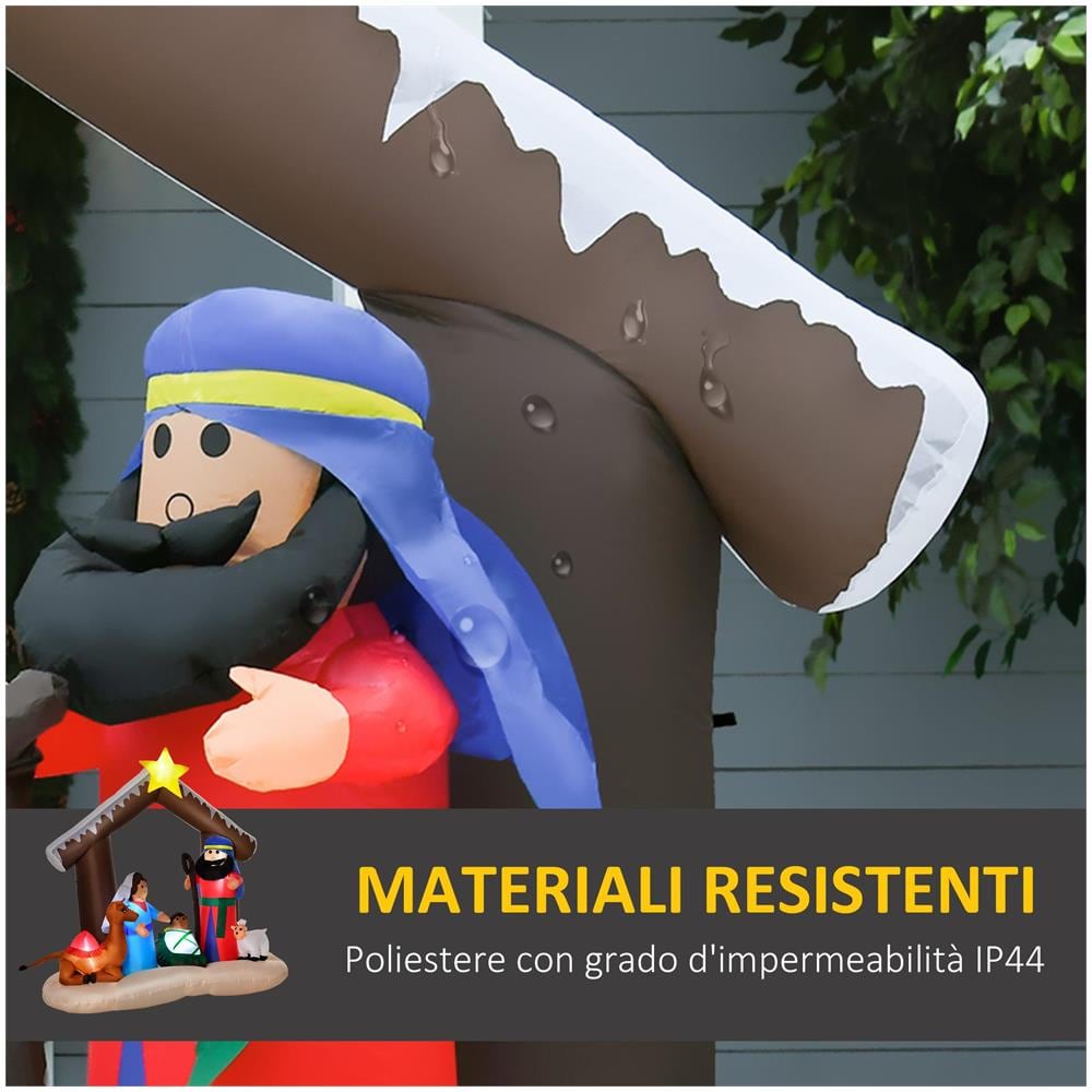 Presepe di Natale Gonfiabile 183cm con 5 Luci LED e Gonfiatore Integrati, Decorazione Natalizia da Esterno - Foto 6
