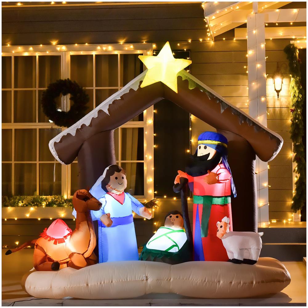 Presepe di Natale Gonfiabile 183cm con 5 Luci LED e Gonfiatore Integrati, Decorazione Natalizia da Esterno - Foto 2