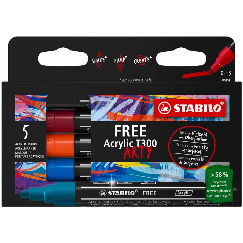 FREE Acrylic - Marker acrilico - T300 Punta rotonda 2-3mm - Urban Edition - Astuccio da 5 - Colori assortiti - Foto 1