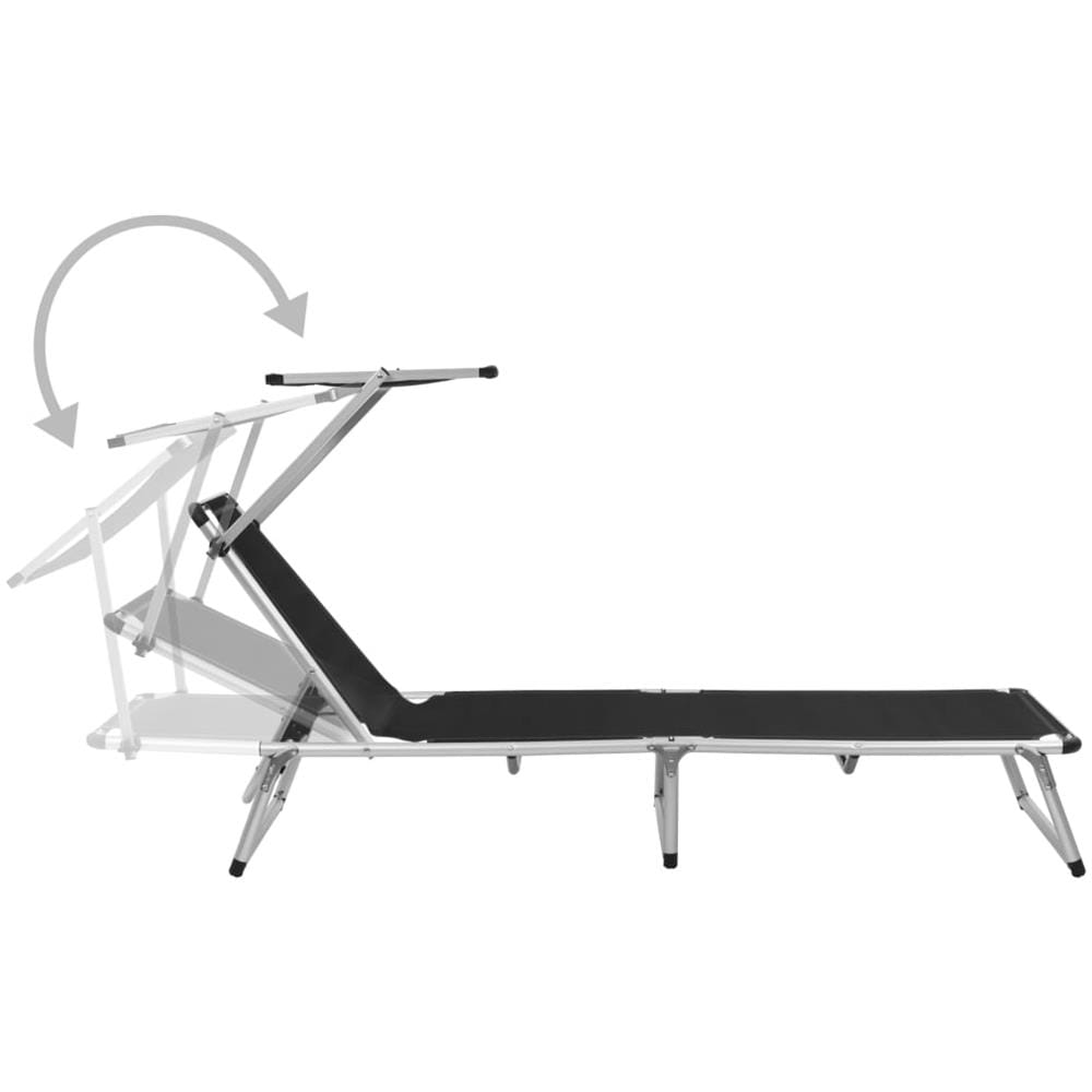 Lettino Pieghevole con Tettuccio Alluminio e Textilene Nero - Foto 2