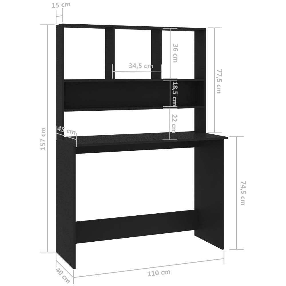 Scrivania con Mensole Nera 110x45x157 cm in Legno Multistrato - Foto 12