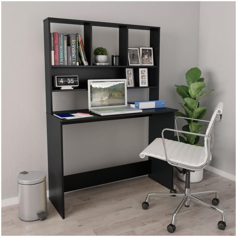 Scrivania con Mensole Nera 110x45x157 cm in Legno Multistrato - Foto 1