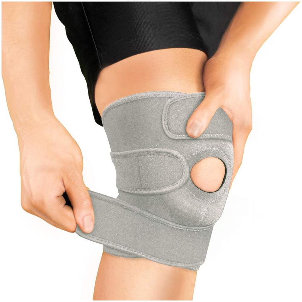 KS10 Tutore Fascia Ginocchio con Foro Rotuleo. Ginocchiera Regolabile in Neoprene. Supporto Menisco. Dolore Artritico, Riabilitazione Infortuni Sport e Protezione. Colore Grigio - Foto 1