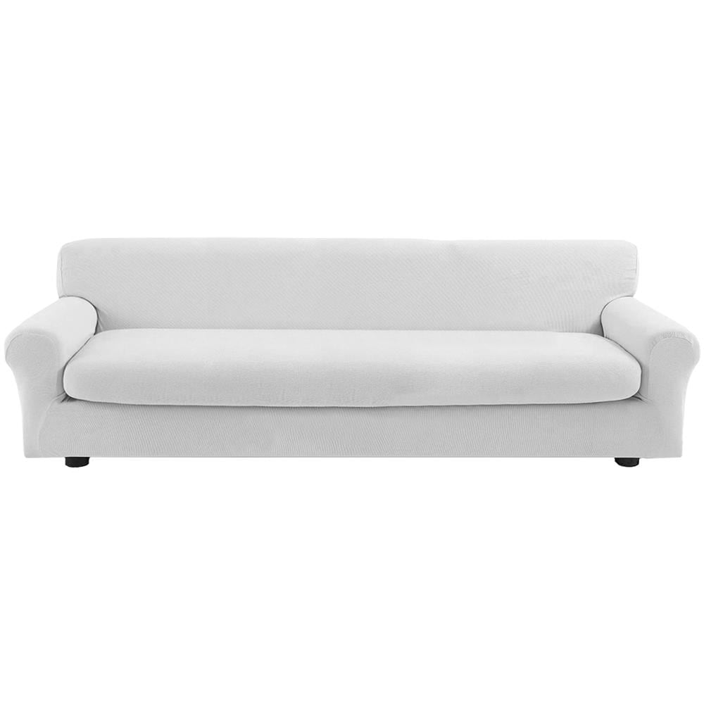 Copridivano Bielastico Antimacchia Con Copricuscini Separati - Copridivano 3 Posti (estensibile Da 150 A 210 Cm) + 1 Cuscino 3 Posti Bianco - Foto 1
