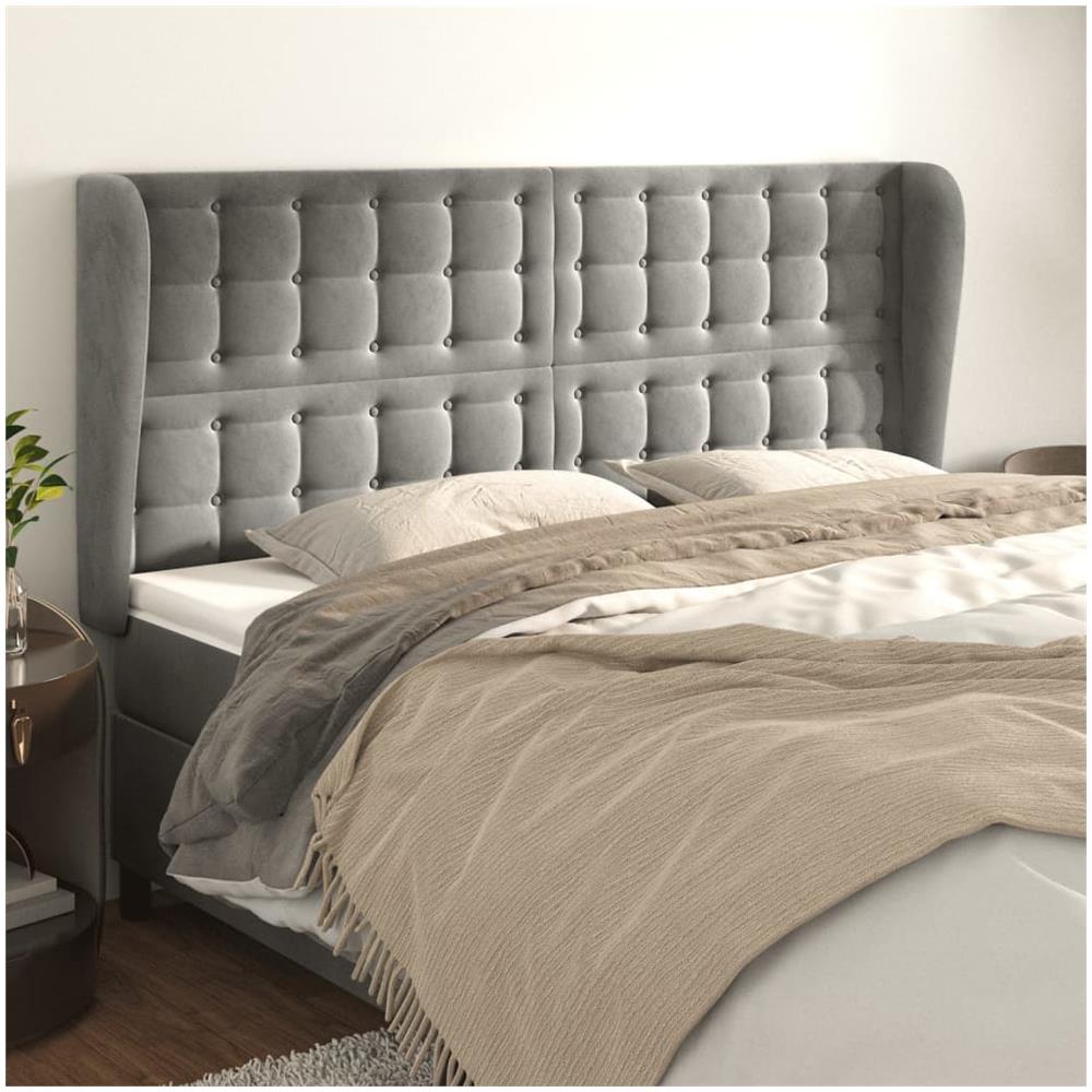 Testiera Ad Orecchio Grigio Chiaro 163x23x118/128 Cm In Velluto - Foto 1