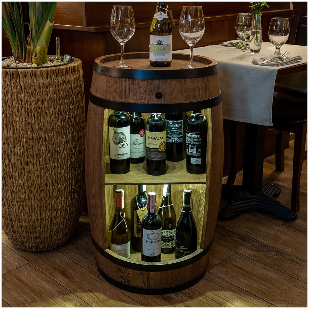 Botte In Legno Con Luci A Led, Armadietto Per Vino In Stile Retr? , Portabottiglie In Legno, Da 80 Cm Di Altezza, Elegante Decorazione Per Il Soggiorno, Tavolo E Portabottiglie (wenge)  - Foto 1