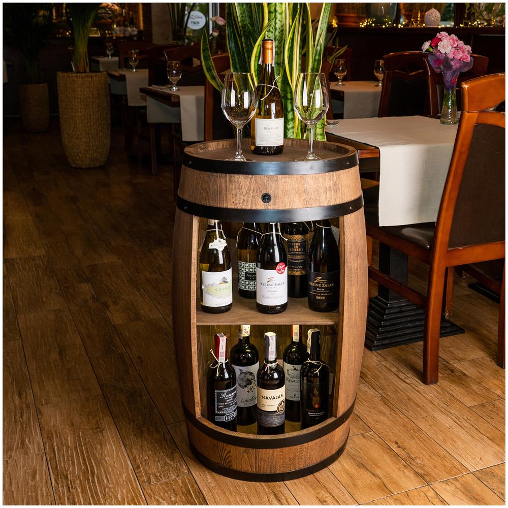 Botte In Legno Con Luci A Led, Armadietto Per Vino In Stile Retr? , Portabottiglie In Legno, Da 80 Cm Di Altezza, Elegante Decorazione Per Il Soggiorno, Tavolo E Portabottiglie (wenge)  - Foto 3