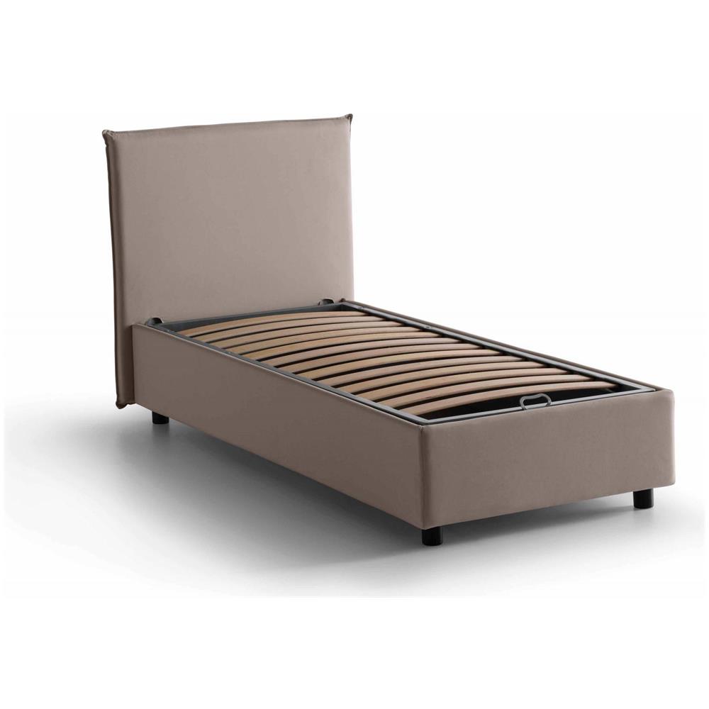 Letto Singolo Candida, Letto Contenitore Con Rivestimento In Tessuto, 100% Made In Italy, Apertura Laterale, Adatto Per Materasso Cm 80x190, Tortora - Foto 4