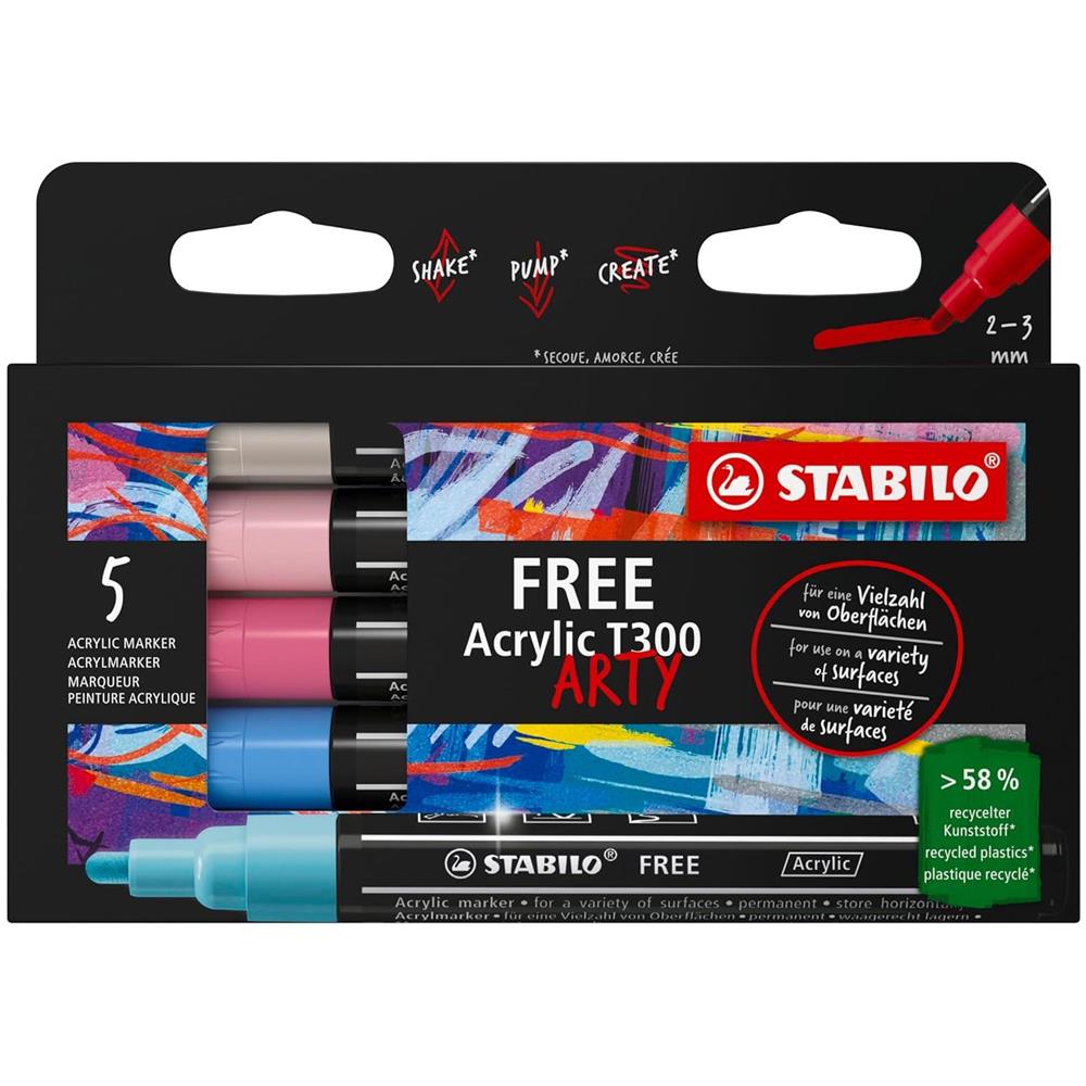 FREE Acrylic - Marker acrilico - T300 Punta rotonda 2-3mm - Candy Edition - Astuccio da 5 - Colori assortiti - Foto 1