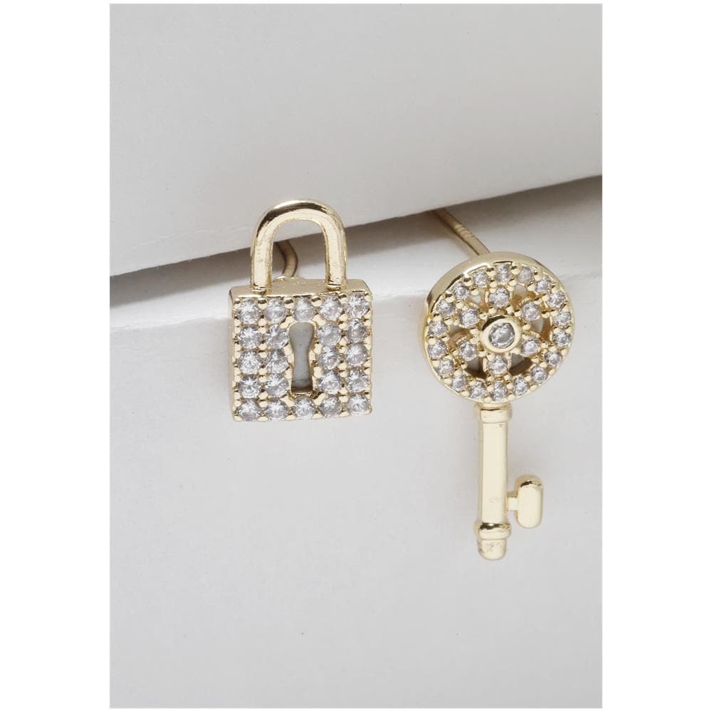 Orecchini a Bottone con Lucchetto e Chiave Placcati Oro - Foto 2