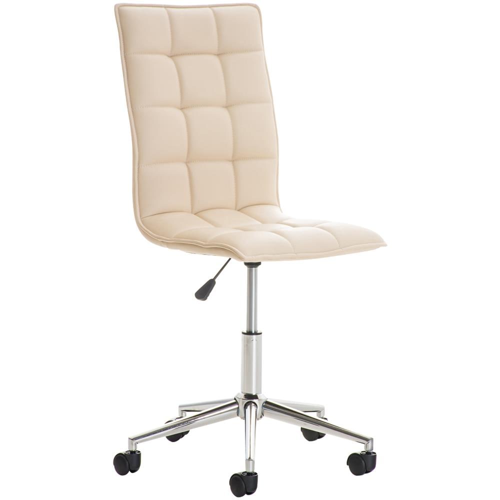 Sgabello da Lavoro Peking, Similpelle | Sgabello Ufficio Imbottito | Sgabello Studio da Scrivania Regolabile e con Ruote Crema - Foto 1