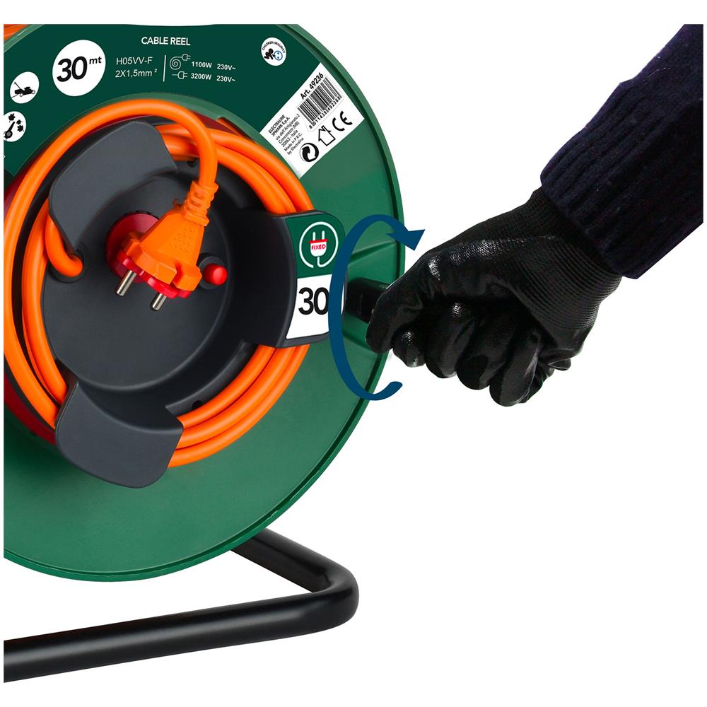 49236 Prolunga Giardino Con Avvolgicavo 30 Mt Spina E Presa Europea 2 Poli Adatta Per Elettrodomestici Da Giardinaggio, Con Protezione E Platin Fix, Sezione Cavo 2x1,5 Mm= - Foto 2