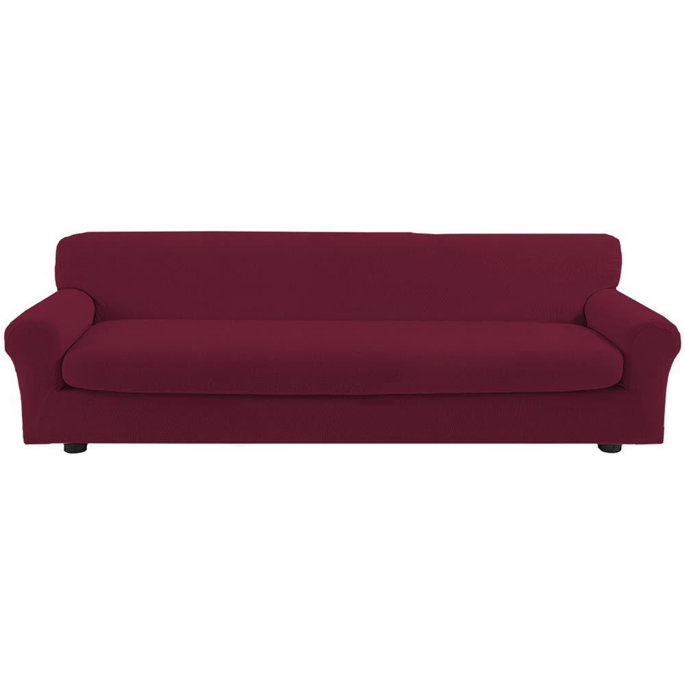Copridivano Bielastico Antimacchia Con Copricuscini Separati - Copridivano 3 Posti (estensibile Da 150 A 210 Cm) + 1 Cuscino 3 Posti Bordeaux - Foto 1
