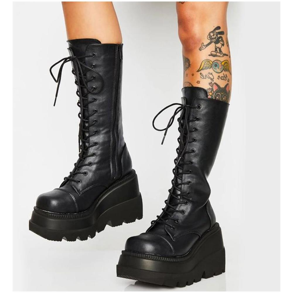 SLOWMOOSE - Stivali Con Plateau Femminili Zeppe Con Fondo Spesso Stivali Da  Donna Autunno Inverno Punk Scarpe Fresche [ nero 2 / 7.5] - ePRICE