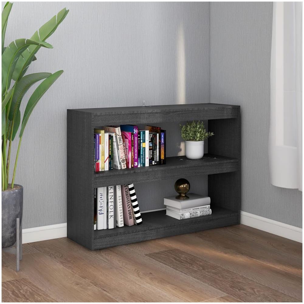 Libreria / divisorio Grigio 100x30x71,5 Cm In Legno Massello Di Pino - Foto 2