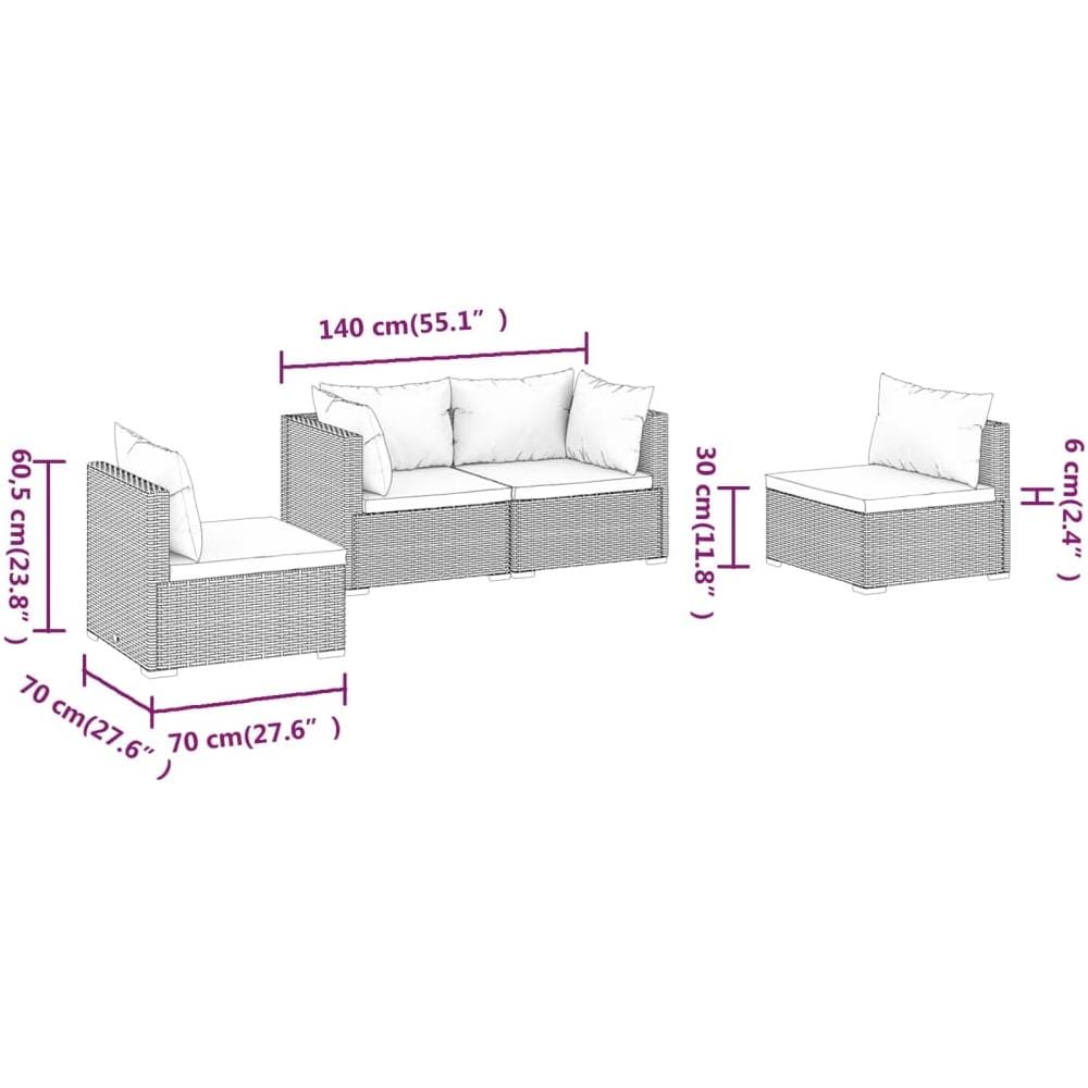 Set Divani Da Giardino 4 Pz Con Cuscini In Polyrattan Marrone - Foto 1