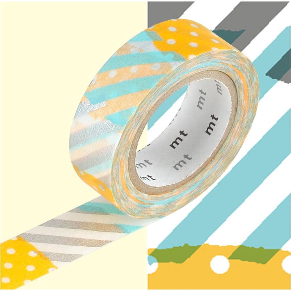 Nastro Adesivo Decorativo Con Punti E Strisce - Blu Arancione - 1,5 Cm X 7 M - Foto 1