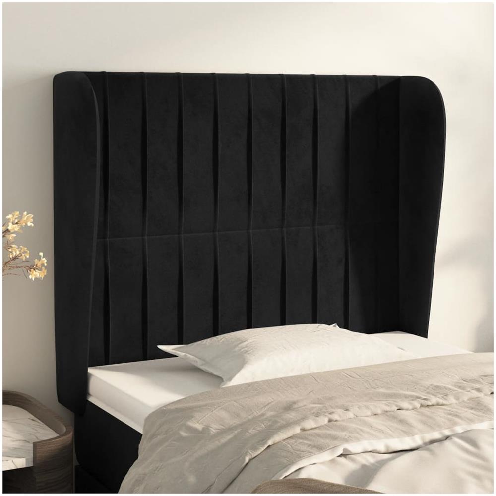 Testiera Ad Orecchio Nera 93x23x118/128 Cm In Velluto - Foto 1