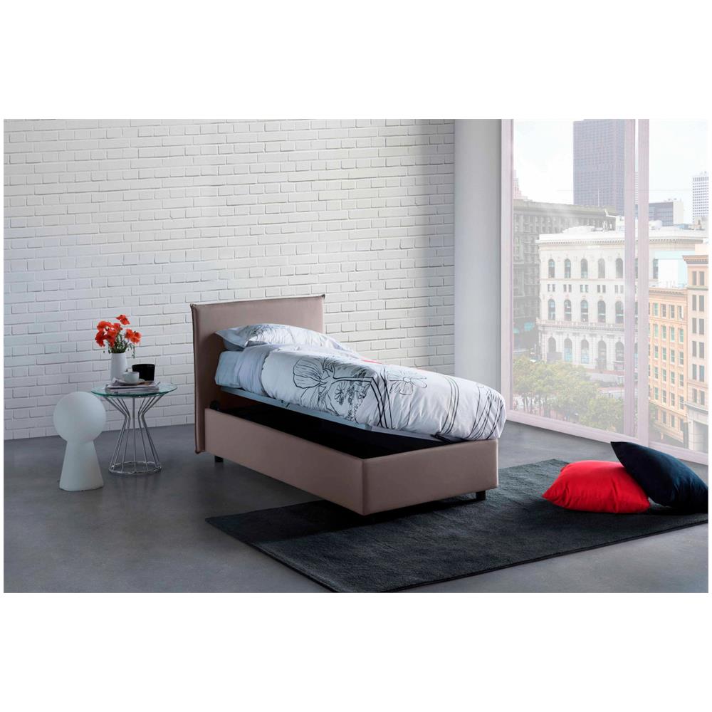 Letto Singolo Carola, Letto Contenitore Con Rivestimento In Tessuto, 100% Made In Italy, Apertura Laterale, Con Materasso Cm 80x190 Incluso, Tortora - Foto 2