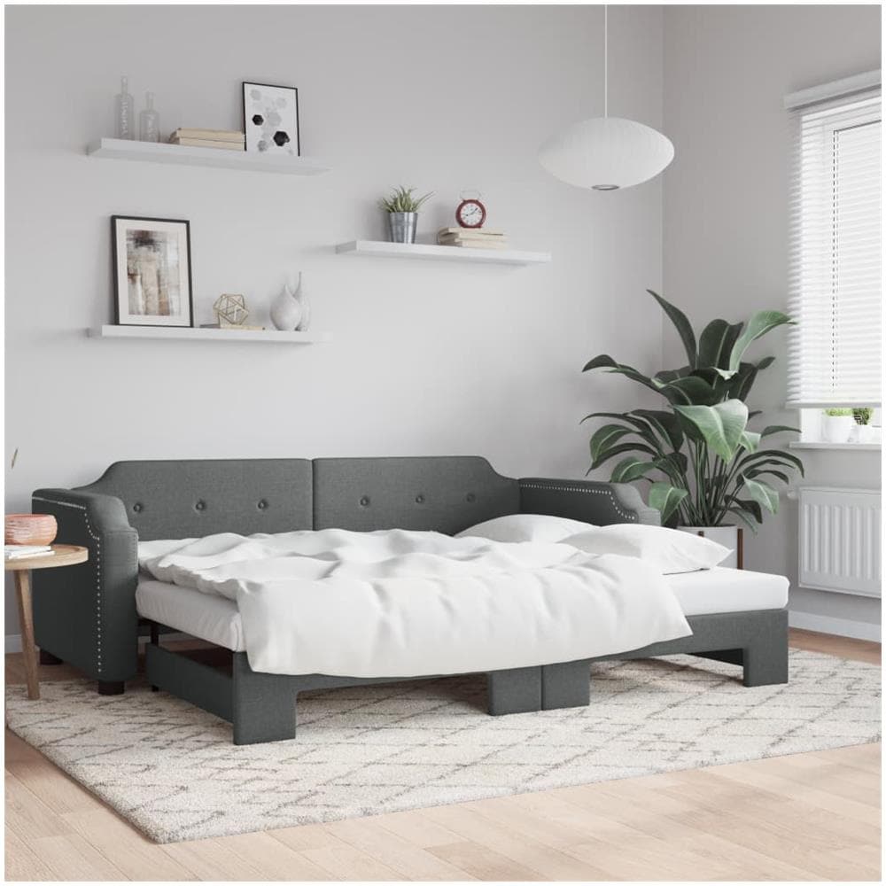 Divano Letto Con Letto Estraibile Grigio Scuro 80x200 Tessuto - Foto 1