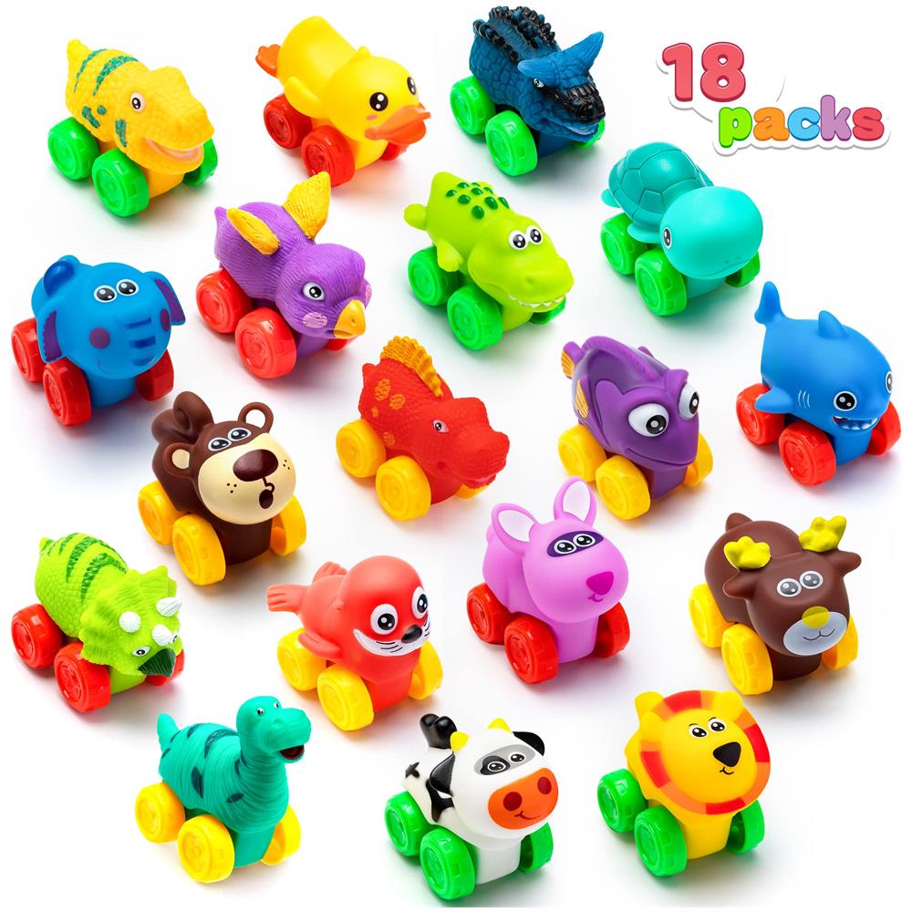 18 Pezzi Macchinine Animali, Set Di Macchinine In Gomma Morbida, Mini Veicoli Giocattolo Per Bambini, Macchinina Da Bagno Per Ragazzi E Ragazze, Regalo Di Compleanno Di Natale Per Bambini, Attività Estive In Spiaggia E Piscina, Bomboniere Per Bambi - Foto 1