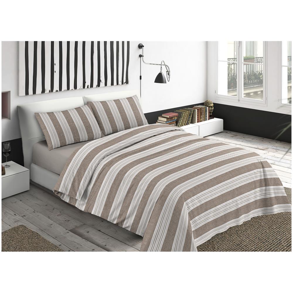 Sacco Copripiumino Piumone Letto In 100% Cotone Made Italy Vari Disegni Rp 2 Piazze Righine Beige - Foto 1