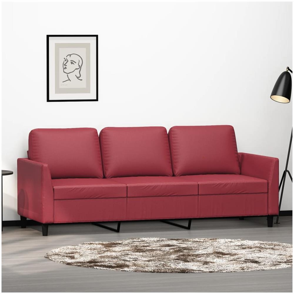 Divano A 3 Posti Rosso Vino 180 Cm In Similpelle - Foto 1