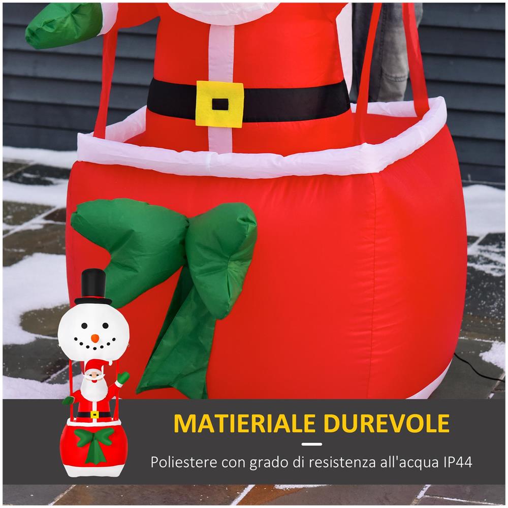 Babbo Natale Gonfiabile su Mongolfiera, Decorazione Natalizia da Esterno con Luci LED - Multicolore - Foto 6