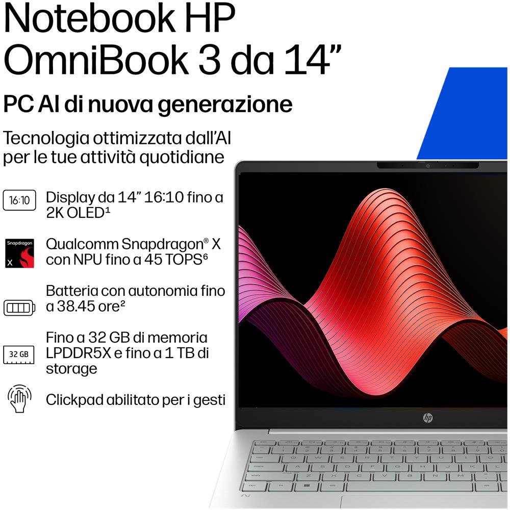 OmniBook 3 14-HZ0005NLX Notebook 14" 2K Snapdragon X 8GB 512GB SSD Windows 11 - Foto 2