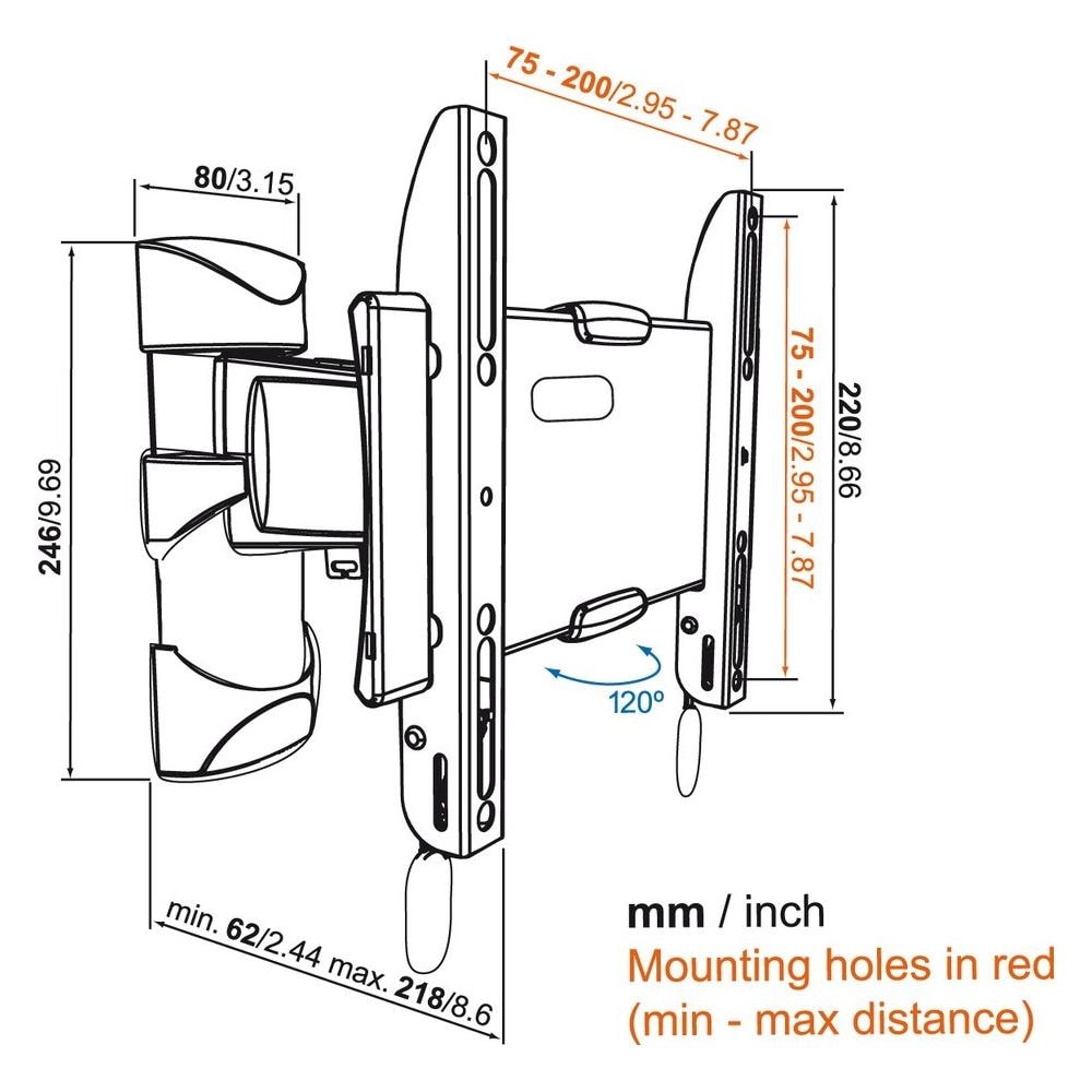 BASE 25 S TURN 120 Supporto a Parete per schermi LCD / LED / PLASMA 19-37'' Portata Max 20Kg - Foto 2