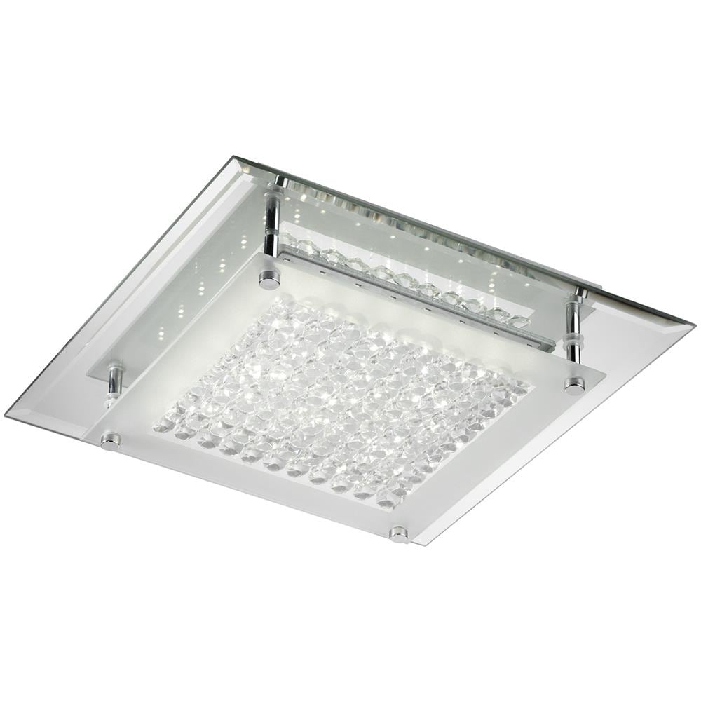 Plafoniera Led 4000k Luce Fredda In Vetro Con Base A Specchio E Cristalli Misura 28 X 28cm - Foto 1