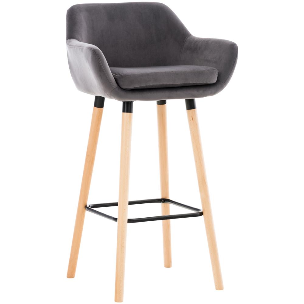 Sgabello Bar Grant In Velluto Sfoderabile I Sedia Alta Cucina In Legno Di Faggio Con Cuscino Removibile I Sgabello Bancone Con Schienale Grigio - Foto 1